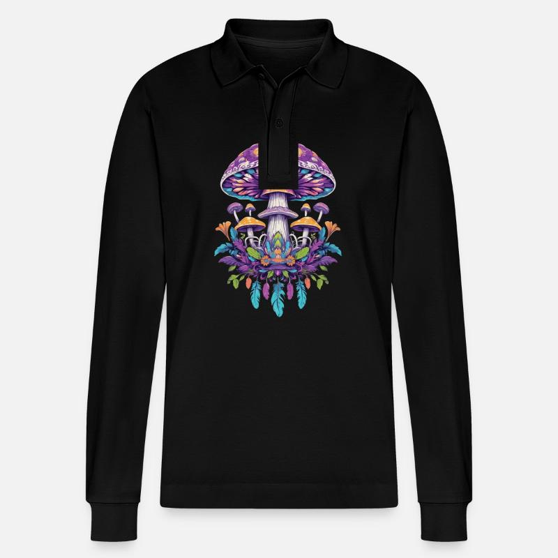 Plume Mandala champignons Design spirituel - Polo à manches longues bio PREPSTER Stanley/Stella Unisexe - noir