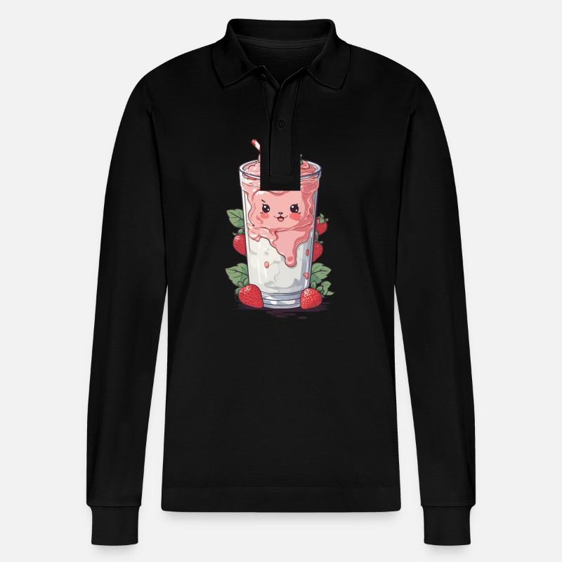 Fraises Mignon Milkshake Kawaii Fun - Polo à manches longues bio PREPSTER Stanley/Stella Unisexe - noir