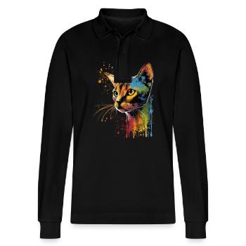 Abyssinian Cat Colorful Gaze - Stanley/Stella Unisex Bio-Langarm-Poloshirt Prepster - Schwarz - Vorne - Anna (173cm) & Nico (186cm)