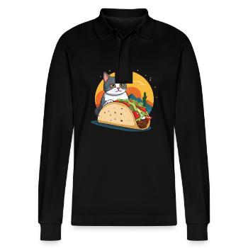 Taco Katze Cinco De Mayo Lustiges Aesthetic Design - Stanley/Stella Unisex Bio-Langarm-Poloshirt Prepster - Schwarz - Vorne - Anna (173cm) & Nico (186cm)