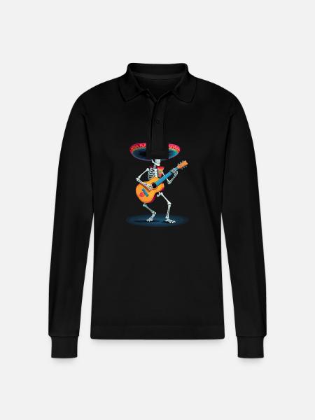 Mexican Mariachi Skeleton Guitar Music - Stanley/Stella Organic Unisex Long-Sleeved Polo Shirt Prepster - black