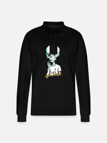 Funny Alien Saying Cigarette Smoking - Stanley/Stella Organic Unisex Long-Sleeved Polo Shirt Prepster - black