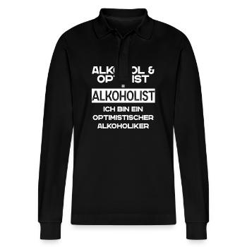 Optimistisch mit Alkohol lustige Mallorca Party - Stanley/Stella Unisex Bio-Langarm-Poloshirt Prepster - Schwarz - Vorne - Anna (173cm) & Nico (186cm)