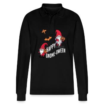 Happy Gnome-Oween Last Minute Kostüm - Stanley/Stella Unisex Bio-Langarm-Poloshirt Prepster - Schwarz - Vorne - Anna (173cm) & Nico (186cm)