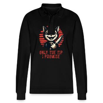 Funny Cat Saying only The Tip Psycho Cat - Stanley/Stella Organic Unisex Long-Sleeved Polo Shirt Prepster - black - Front - Anna (173cm) & Nico (186cm)