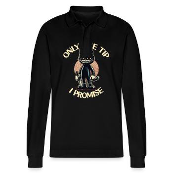 Funny Cat Saying only The Tip Psycho Cat - Stanley/Stella Organic Unisex Long-Sleeved Polo Shirt Prepster - black - Front - Anna (173cm) & Nico (186cm)