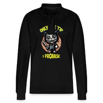 Funny Cat Saying only The Tip Psycho Cat - Stanley/Stella Organic Unisex Long-Sleeved Polo Shirt Prepster - black - Front - Anna (173cm) & Nico (186cm)