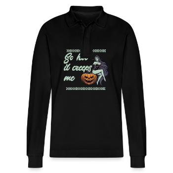 tellement chaud que ça me fait peur Lustiger Halloween Spruch - Polo à manches longues bio PREPSTER Stanley/Stella Unisexe - noir - Devant - Anna (173cm) & Nico (186cm)
