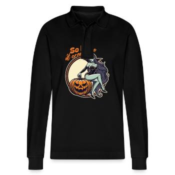 tellement chaud que ça me fait peur Lustiger Halloween Spruch - Polo à manches longues bio PREPSTER Stanley/Stella Unisexe - noir - Devant - Anna (173cm) & Nico (186cm)