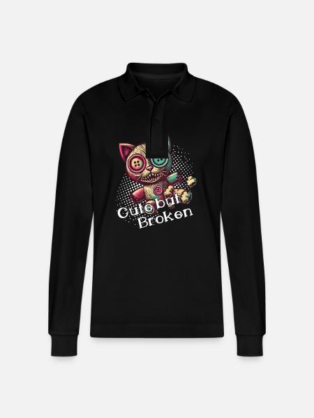 Mental Psychopath Cute But Broken - Stanley/Stella Organic Unisex Long-Sleeved Polo Shirt Prepster - black