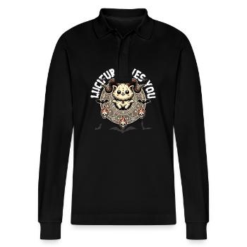 Lucifer Loves You Mystical Style - Stanley/Stella Organic Unisex Long-Sleeved Polo Shirt Prepster - black - Front - Anna (173cm) & Nico (186cm)