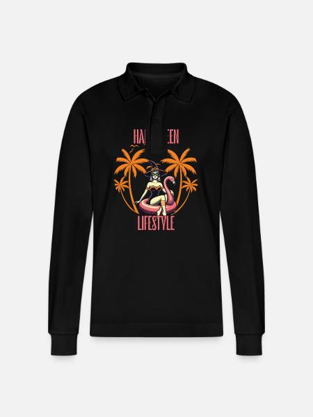 Halloween Lifestyle Beach Witch - Stanley/Stella Organic Unisex Long-Sleeved Polo Shirt Prepster - black
