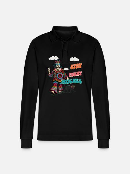 Halloween Costume Witch Lover Design - Stanley/Stella Organic Unisex Long-Sleeved Polo Shirt Prepster - black