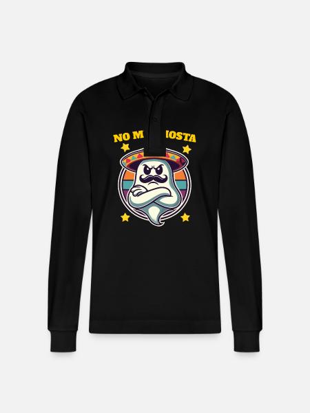 Mexican Ghost Funny Pun - Stanley/Stella Organic Unisex Long-Sleeved Polo Shirt Prepster - black