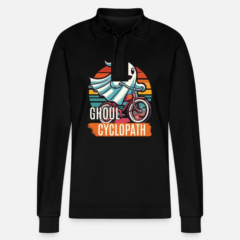 Fahrradfahrender Geisterfreund - Stanley/Stella Unisex Bio-Langarm-Poloshirt Prepster - Schwarz
