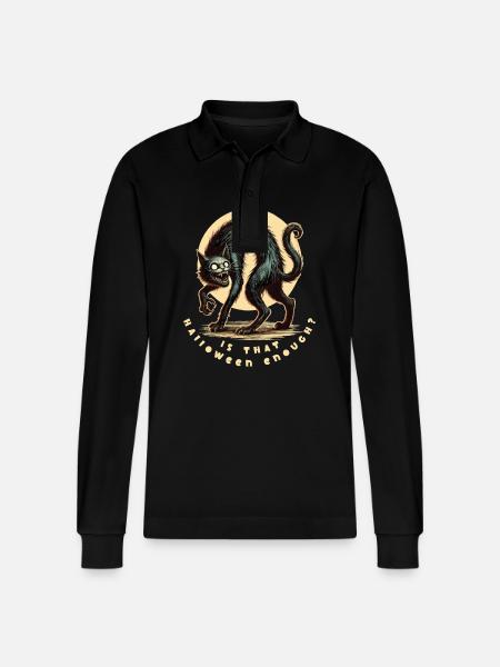 Is Halloween enough cat - Stanley/Stella Organic Unisex Long-Sleeved Polo Shirt Prepster - black