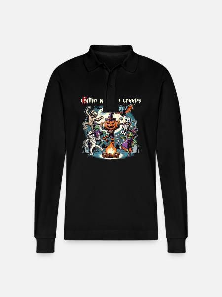 Halloween fun with my creeps - Stanley/Stella Organic Unisex Long-Sleeved Polo Shirt Prepster - black