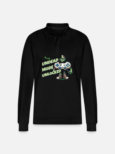 Zombie Gaming Controller: Undead Mode - Stanley/Stella Organic Unisex Long-Sleeved Polo Shirt Prepster - black