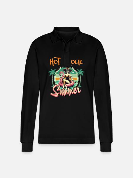 Hot Ghoul Summer Vibes - Stanley/Stella Organic Unisex Long-Sleeved Polo Shirt Prepster - black