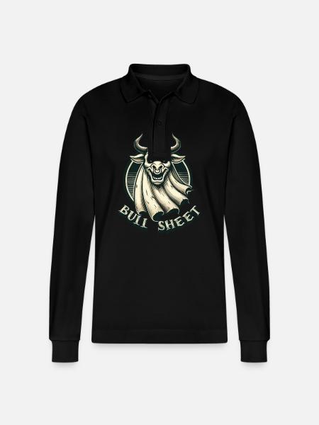Creepy Bull Motif Bull Sheet - Stanley/Stella Organic Unisex Long-Sleeved Polo Shirt Prepster - black