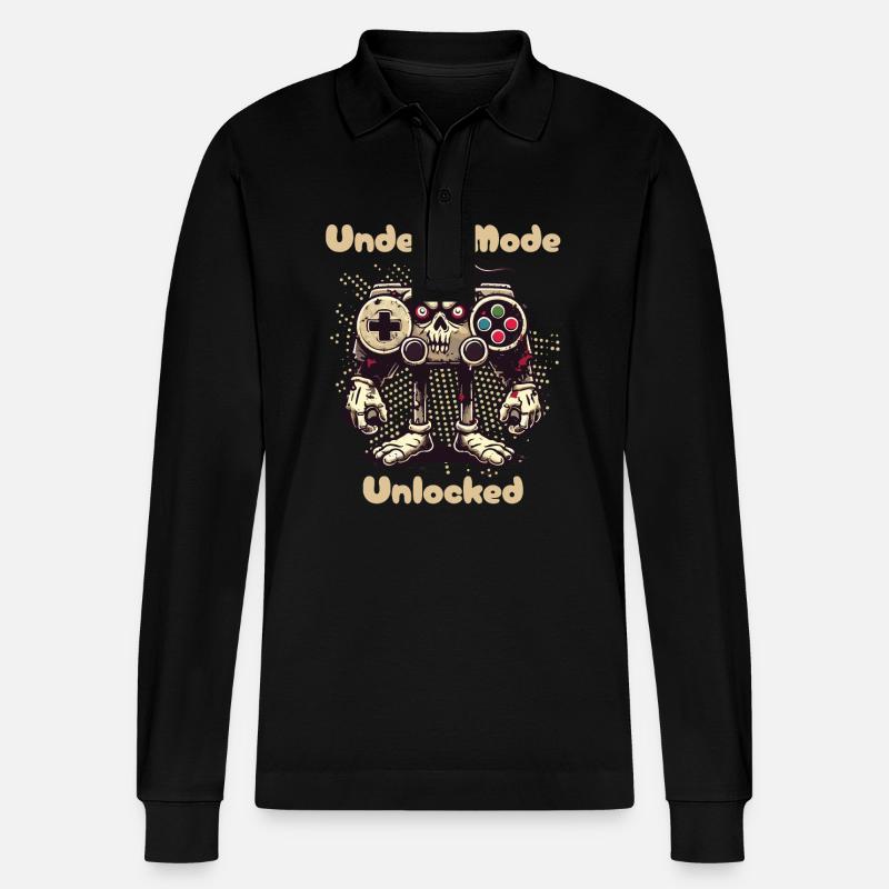 Zombie Gaming Controller Mode Unleashed - Stanley/Stella Organic Unisex Long-Sleeved Polo Shirt Prepster - black