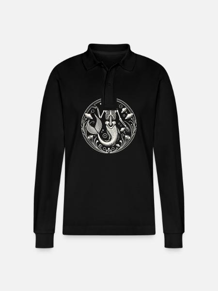Mystical Skeleton Mermaid Art - Stanley/Stella Organic Unisex Long-Sleeved Polo Shirt Prepster - black
