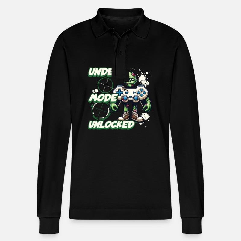 Zombie Gaming Controller: Undead Mode - Stanley/Stella Organic Unisex Long-Sleeved Polo Shirt Prepster - black