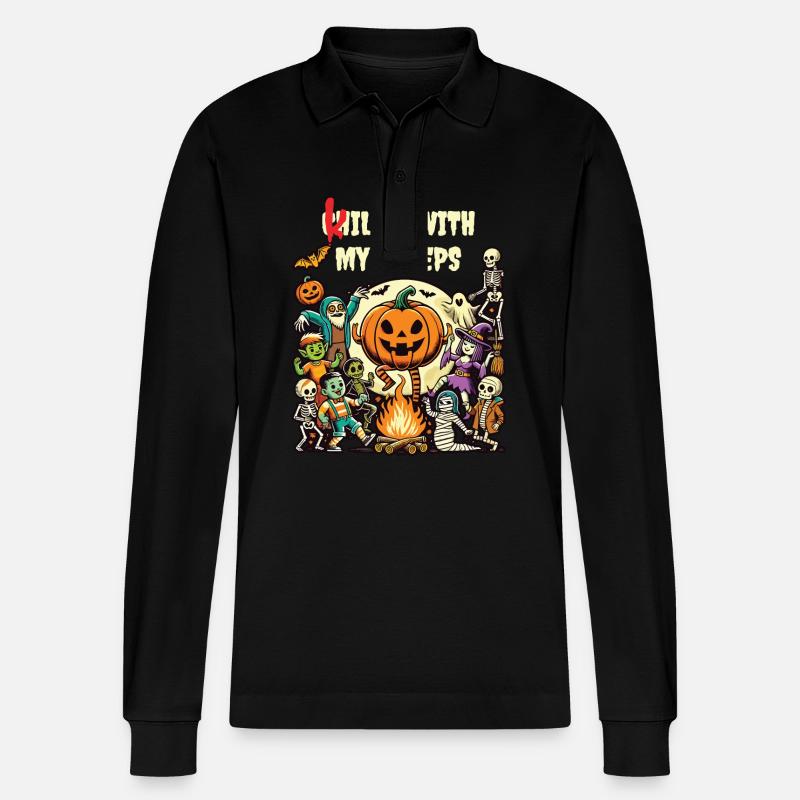 Herbstspaß Mit Halloween Freunden - Stanley/Stella Unisex Bio-Langarm-Poloshirt Prepster - Schwarz