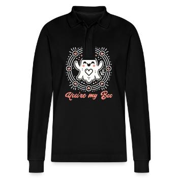 Tu es mon boo Mignon Ghost Design - Polo à manches longues bio PREPSTER Stanley/Stella Unisexe - noir - Devant - Anna (173cm) & Nico (186cm)