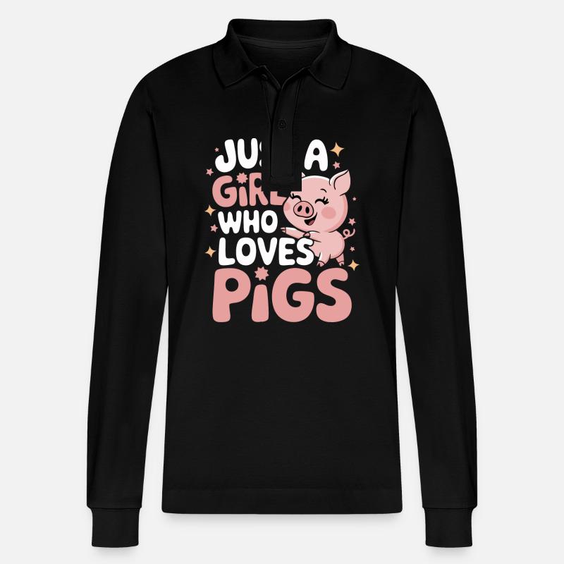 Schwein Tier - Stanley/Stella Unisex Bio-Langarm-Poloshirt Prepster - Schwarz