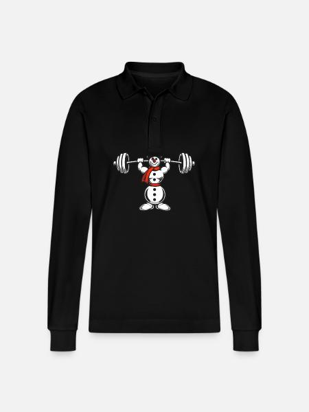 Powerful Snowman Christmas Fitness - Stanley/Stella Organic Unisex Long-Sleeved Polo Shirt Prepster - black