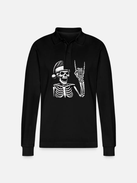Skeleton With Santa Hat Rocks - Stanley/Stella Organic Unisex Long-Sleeved Polo Shirt Prepster - black