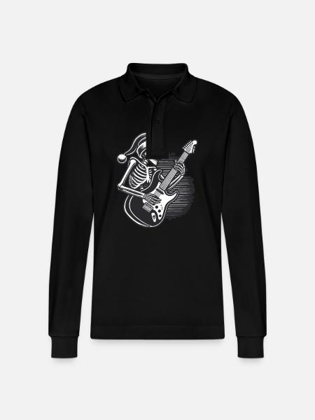 Skeleton Christmas Rock Guitarist - Stanley/Stella Organic Unisex Long-Sleeved Polo Shirt Prepster - black