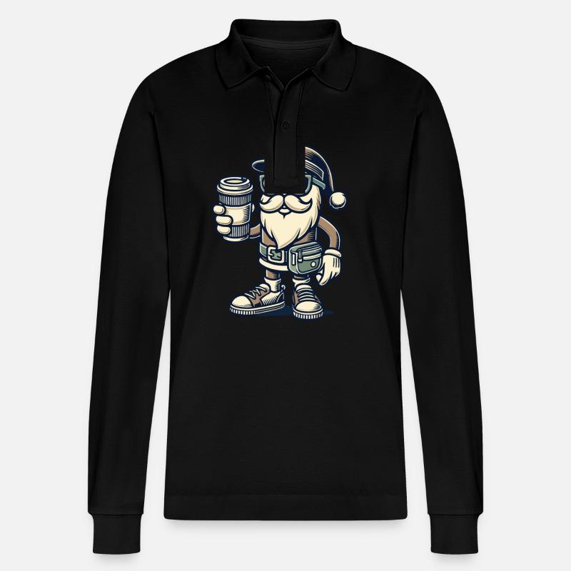 Schnösel Weihnachtsmann Mit Kaffee - Stanley/Stella Unisex Bio-Langarm-Poloshirt Prepster - Schwarz