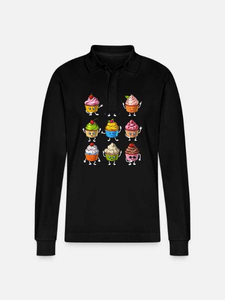 Funny Cupcakes - Stanley/Stella Organic Unisex Long-Sleeved Polo Shirt Prepster - black