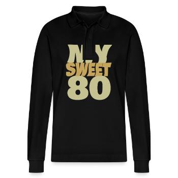 80 - Stanley/Stella Organic Unisex Long-Sleeved Polo Shirt Prepster - black - Front - Anna (173cm) & Nico (186cm)
