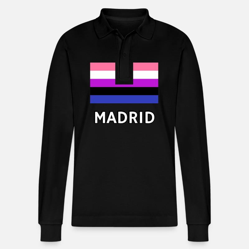 Genderfluid Pride Drapeau Madrid - Polo à manches longues bio PREPSTER Stanley/Stella Unisexe - noir
