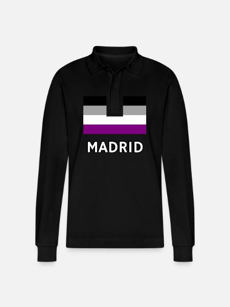 Asexuality Pride Flag Madrid - Stanley/Stella Organic Unisex Long-Sleeved Polo Shirt Prepster - black