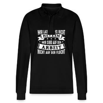 Wir lassen uns nicht hetzen - Stanley/Stella Unisex Bio-Langarm-Poloshirt Prepster - Schwarz - Vorne - Anna (173cm) & Nico (186cm)