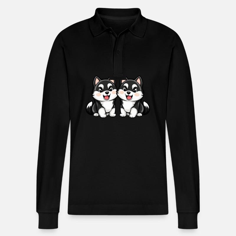 Husky Hund Comic - Stanley/Stella Unisex Bio-Langarm-Poloshirt Prepster - Schwarz
