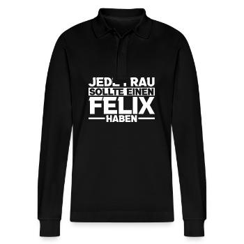 Felix - Stanley/Stella Organic Unisex Long-Sleeved Polo Shirt Prepster - black - Front - Anna (173cm) & Nico (186cm)