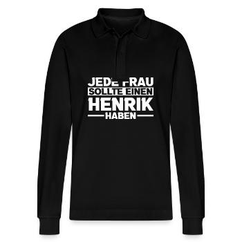 Henrik - Stanley/Stella Unisex Bio-Langarm-Poloshirt Prepster - Schwarz - Vorne - Anna (173cm) & Nico (186cm)
