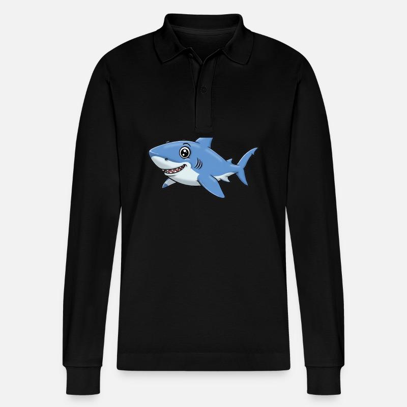 Dessin animé animalier requin - Polo à manches longues bio PREPSTER Stanley/Stella Unisexe - noir