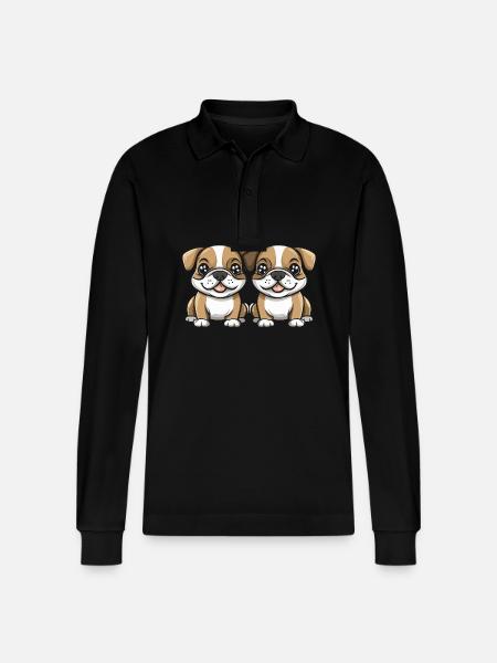 Bulldog Dog Comic - Stanley/Stella Organic Unisex Long-Sleeved Polo Shirt Prepster - black