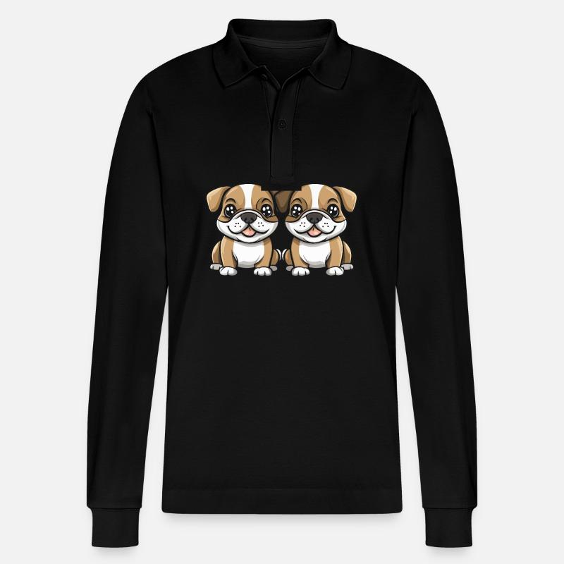 Bulldogg Hund Comic - Stanley/Stella Unisex Bio-Langarm-Poloshirt Prepster - Schwarz