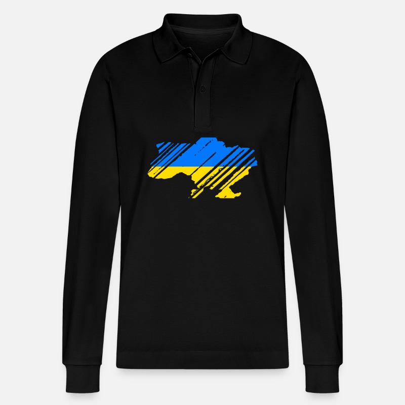 Ukraine - Stanley/Stella Unisex Bio-Langarm-Poloshirt Prepster - Schwarz