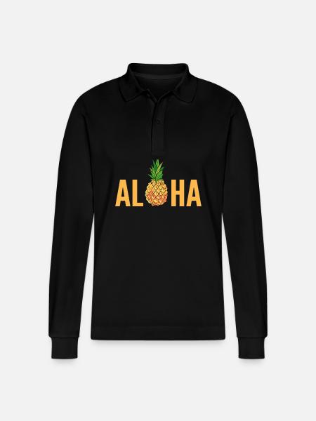 Pineapple Aloha - Stanley/Stella Organic Unisex Long-Sleeved Polo Shirt Prepster - black