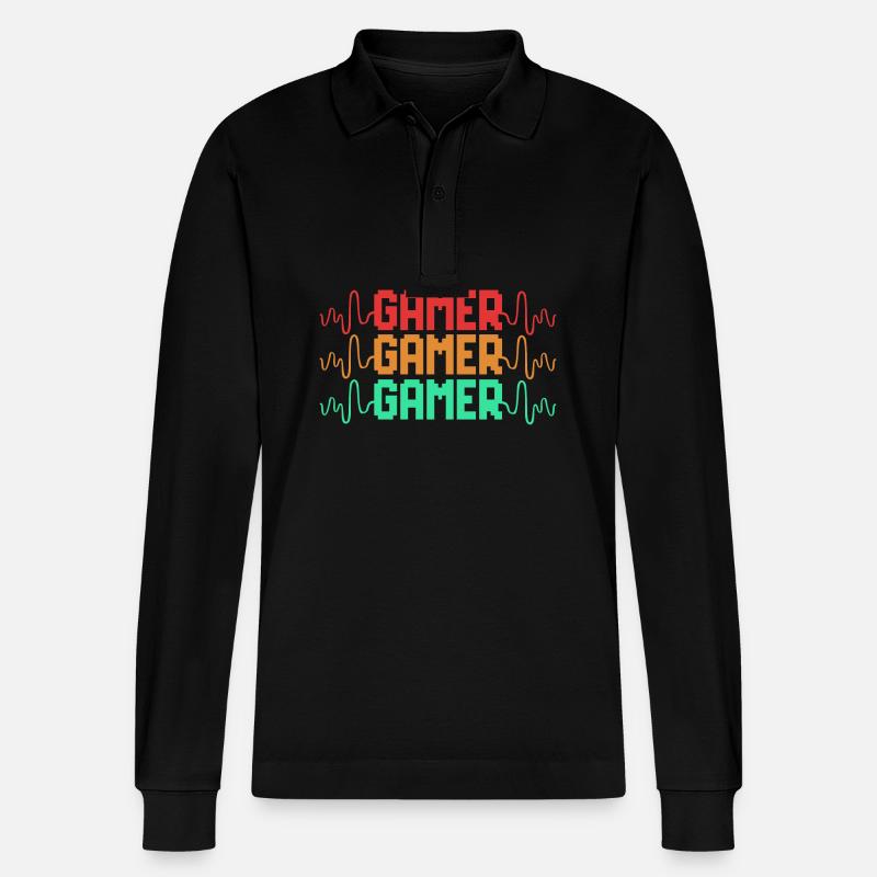 Gamer - Stanley/Stella Unisex Bio-Langarm-Poloshirt Prepster - Schwarz