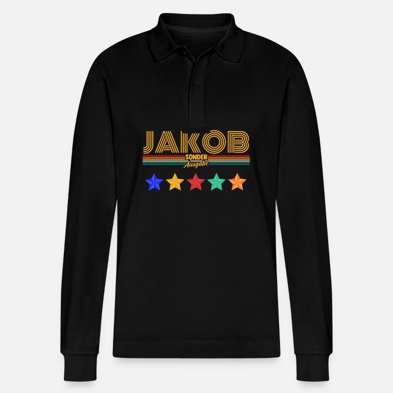 Jakob - Stanley/Stella Unisex Bio-Langarm-Poloshirt Prepster - Schwarz