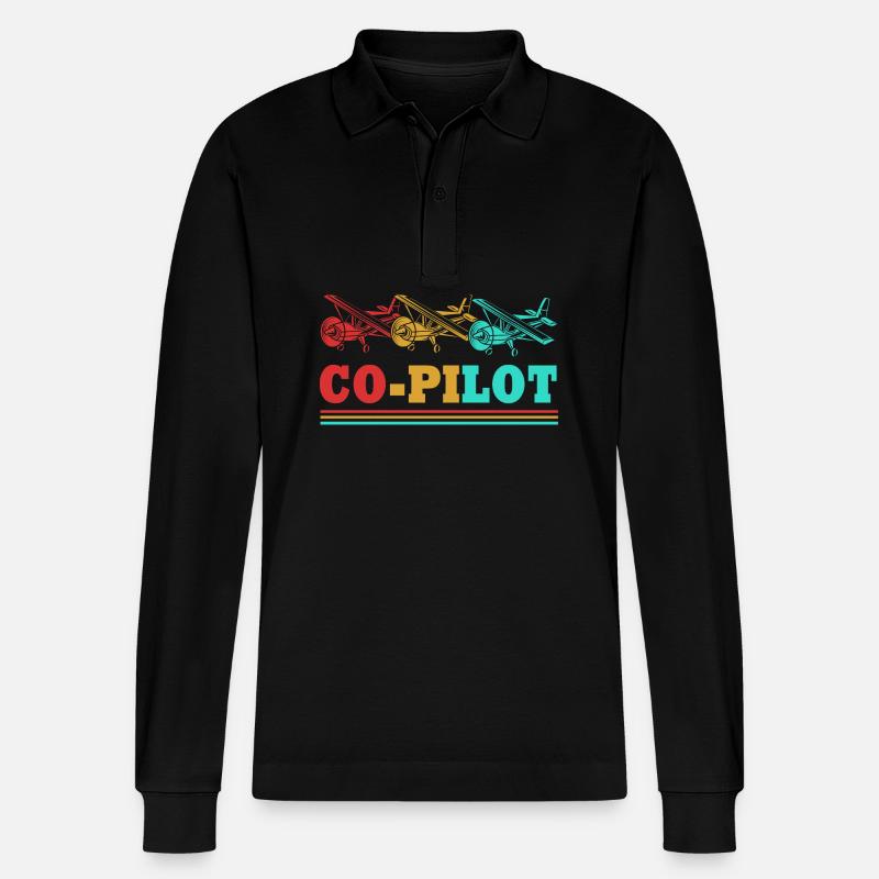 Pilot Flugzeug - Stanley/Stella Unisex Bio-Langarm-Poloshirt Prepster - Schwarz